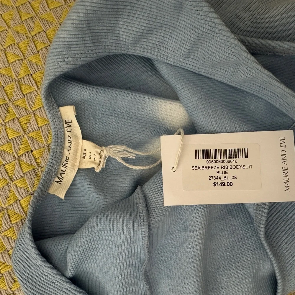 NWT Maurie + Eve Blue and White Ribbed Bodysuit Size 4 - Picture 4 of 5
